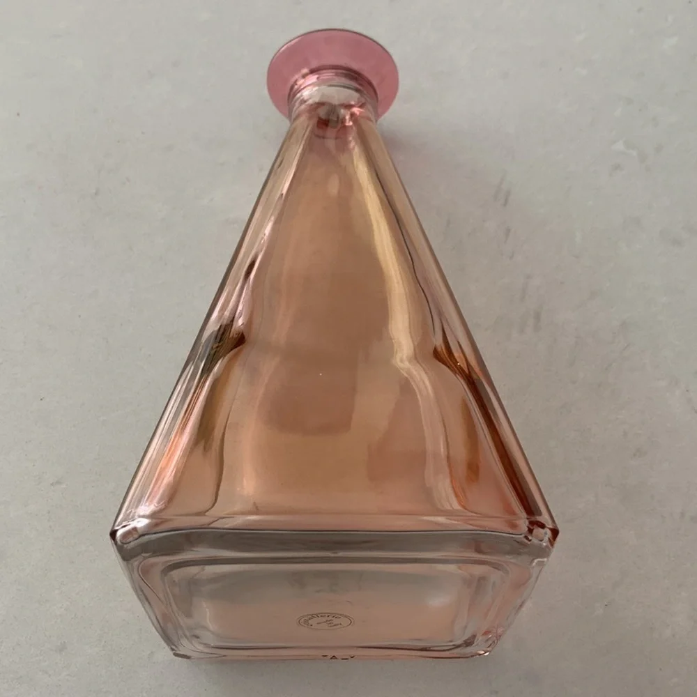 TALL Red Gold Cristallerie Glass Pyramid Italy Liquor Bottle Decanter Barwear